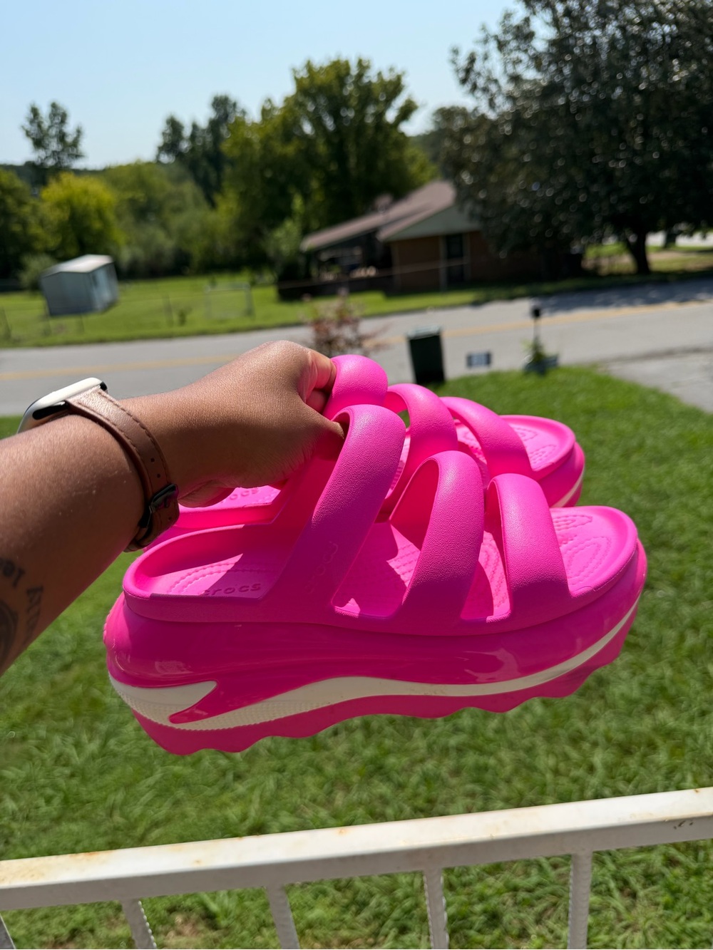 CROCS Bright Pink Platform Slide Sandals